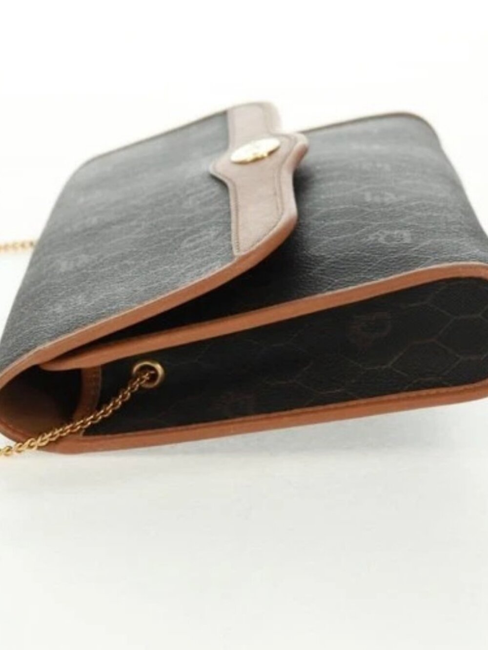 Christian Dior Honeycomb Canvas Chain Shoulder Bag Black Gold Auth am10539V - Picture 3 of 16